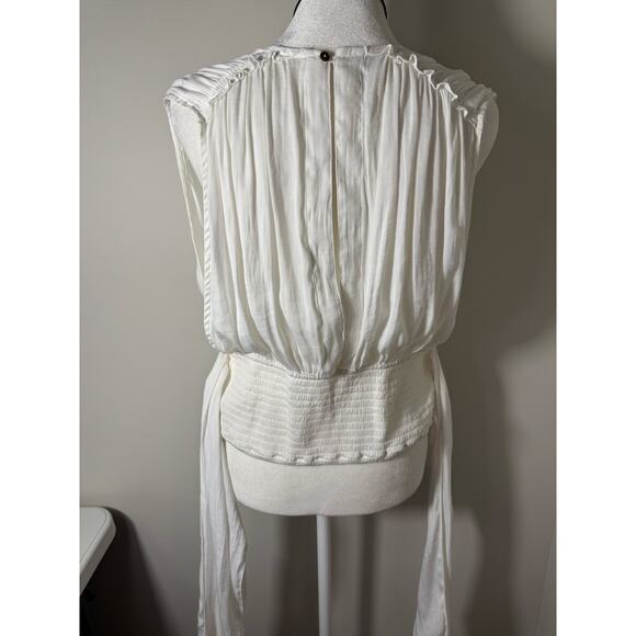 Free People Boho Tie V Neck White Sleeveless Blouse Large - Picture 8 of 10